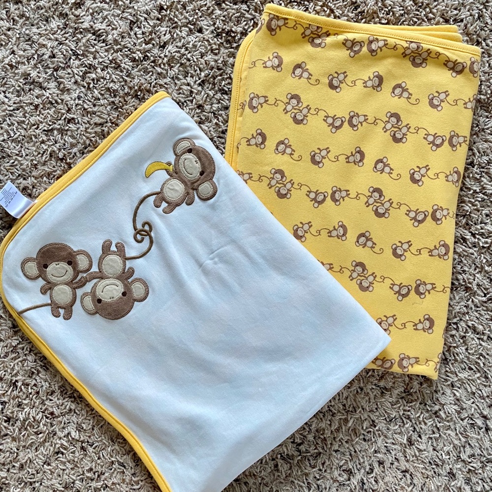 Gymboree Reversible Monkey Blankets (set of 2)